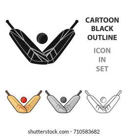Crossed cricket bats with ball icon in cartoon style isolated on white background. Australia symbol stock vector illustration.