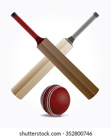 Crossed cricket bats and a ball isolated on white. Vector EPS 10 available. EPS file contains transparencies and a gradient mesh.