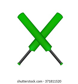 Crossed cricket bats in green design