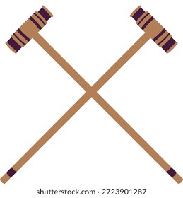 Kreuzcroquet Paletten Vektorgrafik. Minimalistische Rasen Spiel Symbol mit symmetrischen Holzhütten und kontrastreichen Linien einzeln auf weißem Hintergrund. Professionelle Sportgrafik für Turnierlogos, Sportklub-Branding und Vinylschneiden.