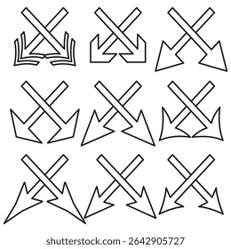 Crossed cursor icon. Mouse pointer vector. Arrow shape symbol. Abstract control form.
