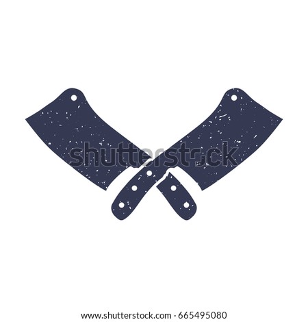 The Crossed Cutting tools Monochrome Illustration. Vintage Butcher's Tools. Template for your shop, butchery, menu, cafe, business or art works. Vector illustration