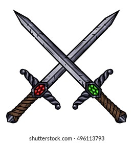 Crossed daggers. Cartoon daggers.