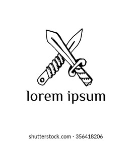 Crossed daggers (knives) vector logo (sign, symbol, illustration, drawing)