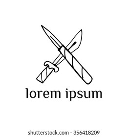 Crossed daggers (knives) vector logo (sign, symbol, illustration, drawing)