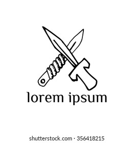 Crossed daggers (knives) vector logo (sign, symbol, illustration, drawing)