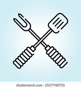 Crossed design of a barbecue fork and spatula. Perfect for summer BBQ illustrations.