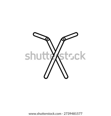 Crossed disposable drinking straws black and white vector icon for disposable tableware and takeaway drinks