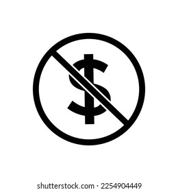 Crossed dollar. No expense, free of charge. Vector linear icon isolated on white background.