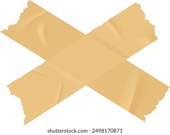 Crossed duct tape pieces. Torn paper strips