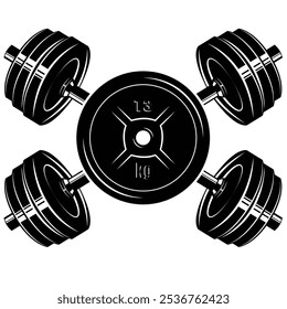Crossed dumbbell and plates vector illustration. Design for badge or emblem