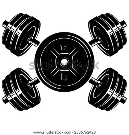 Crossed dumbbell and plates vector illustration. Design for badge or emblem