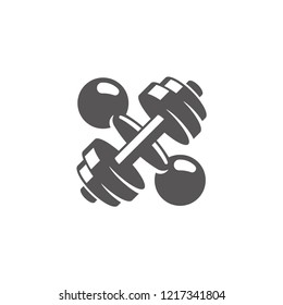 Crossed dumbbells silhouette isolated on white background vector illustration. Vector fitness gym equipment graphics illustration.