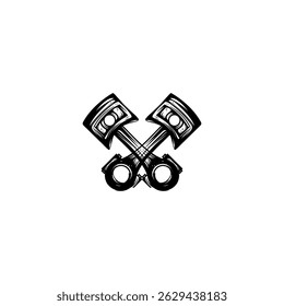 Crossed engine pistons. Detailed graphic of two crossed engine pistons, outlined with intricate detailing, emphasizing the mechanics and design