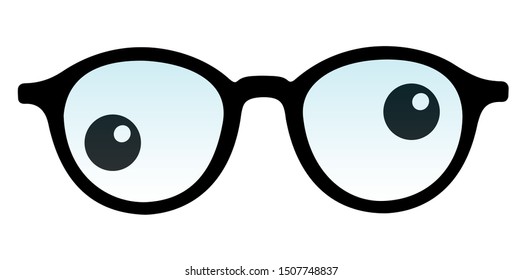 Crossed eye and strabismus - sight and vision health dysfunction. Eyeglasses frame and poor eyes. Vector illustration isolated on white