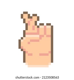 Crossed Finger. Pixel Art Hand gesture Icon
