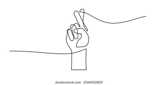 Crossed fingers in continuous line drawing. A symbol of hope, luck, and wishing for the best outcome. Vector illustration one line art minimalist.