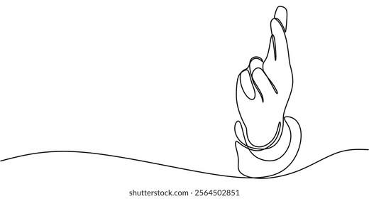 Crossed fingers in continuous line drawing. A metaphor for hope, wishing for luck, and the anticipation of a positive outcome. Vector illustration one line art minimalist.