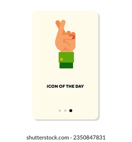 Crossed fingers gesture flat icon. Vertical sign or vector illustration of hand gesture, charismatic, nonverbal symbol. Sign language, motion, symbol concept for web design and apps