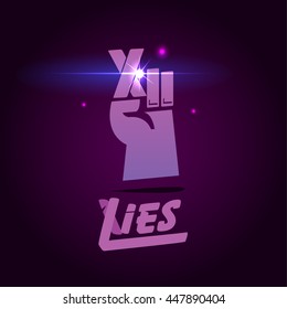 crossed fingers icon with lies typographic. hand sign concept - vector illustration