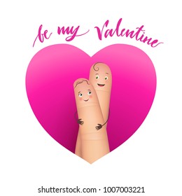 Crossed fingers lovers in heart, isolated on white. Cute romantic drawing for St. Valentines Day. Vector illustration, feelings, couple concept image