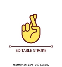 Crossed Fingers Pixel Perfect RGB Color Icon. Wishing And Hope. Hand Gesture. Superstitions. Isolated Vector Illustration. Simple Filled Line Drawing. Editable Stroke. Arial Font Used