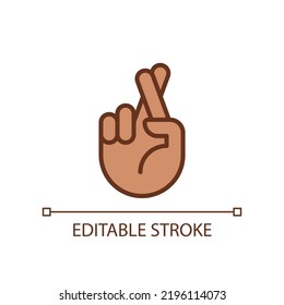 Crossed Fingers Pixel Perfect RGB Color Icon. Wishing And Hope. Hand Gesture. Superstitions. Isolated Vector Illustration. Simple Filled Line Drawing. Editable Stroke. Arial Font Used