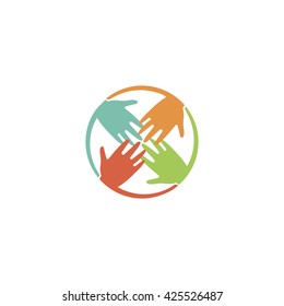 Crossed fingers vector logotype. Unification and cooperation symbol. Hands colorful logo.