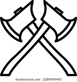 Crossed fire axes thin line icon. Firefighter tools. Vector illustration.