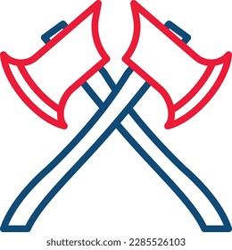 Crossed fire axes thin line icon. Firefighter tools. Vector illustration.