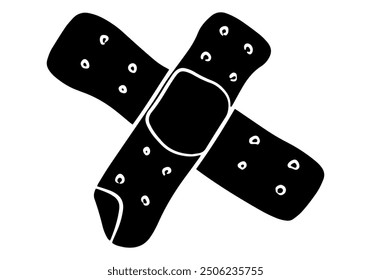 Crossed first aid bandage plaster silhouette vector illustration. Isolated on white background