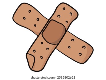 Crossed first aid bandage plaster colored doodle vector illustration. Isolated on white background