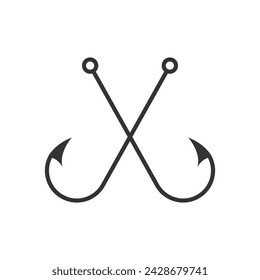 Crossed fish hooks graphic icon. Fishing hooks sign isolated on white background. Vector illustration
