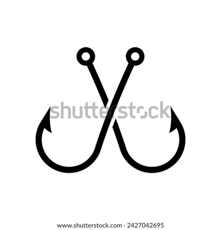 Crossed fish hooks icon. Black silhouette. Front side view. Vector simple flat graphic illustration. Isolated object on a white background. Isolate.