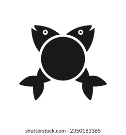 Siluetas de peces cruzados con grandes marcos redondos vacíos. 