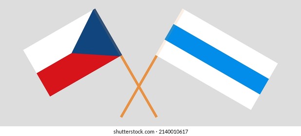 Überquerte Flagge der Tschechischen Republik und Anti-Krieg weiß-weiß-weiß-Flagge der russischen Opposition. Vektorgrafik