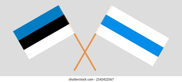 Überquerte Flagge Estlands und Anti-Kriegs-Weißblauer-Flagge der russischen Opposition. Vektorgrafik