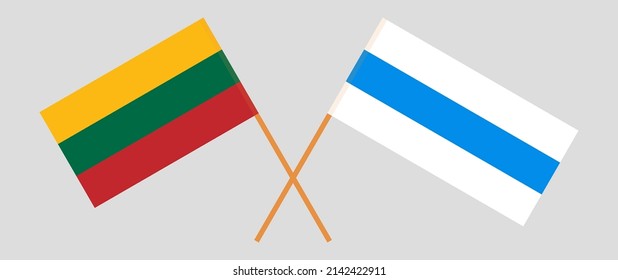 Überquerte Flagge Litauens und Anti-Krieg-Weißblauer-Flagge der russischen Opposition. Vektorgrafik