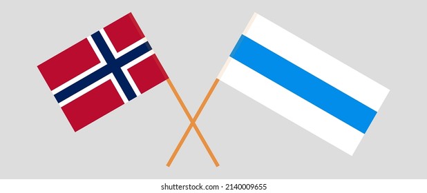 Überquerte Flagge Norwegens und Anti-Kriegs-Weißfahne der russischen Opposition. Vektorgrafik