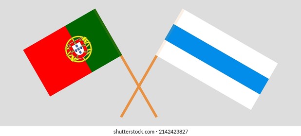 Überquerte Flagge Portugals und Anti-Kriegs-Weißfahne der russischen Opposition. Vektorgrafik