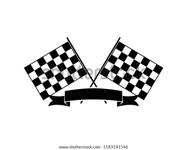 crossed flag with ribbon banner speed\
racing themed illustration vector design\
template