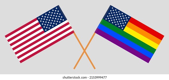 Crossed flag of the United States and USA pride flag. Vector illustration