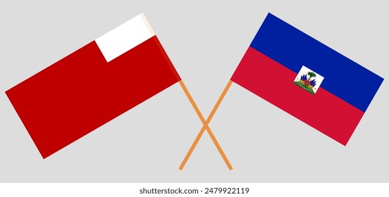 Crossed flags of Abu Dhabi and Republic of Haiti. Official colors. Correct proportion. Vector illustration
