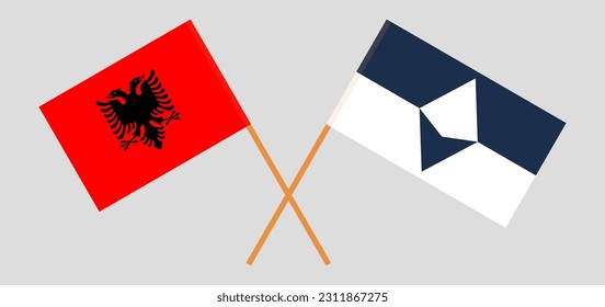 Crossed flags of Albania and Antarctica. Official colors. Correct proportion. Vector illustration
