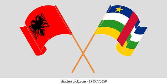 Crossed flags of Albania and Central African Republic. Official colors. Correct proportion