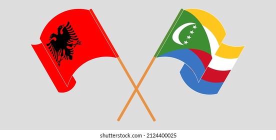 
Crossed flags of Albania and the Comoros. Official colors. Correct proportion. Vector illustration
