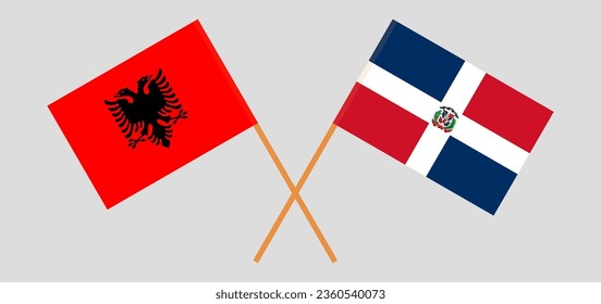 Crossed flags of Albania and Dominican Republic. Official colors. Correct proportion. Vector illustration
