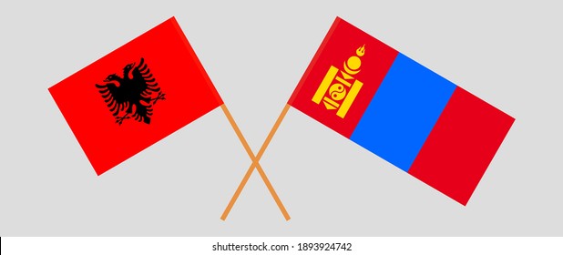 Crossed flags of Albania and Mongolia