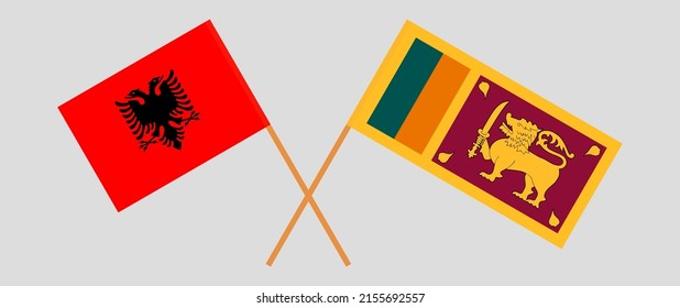 Crossed flags of Albania and Sri Lanka. Official colors. Correct proportion. Vector illustration
