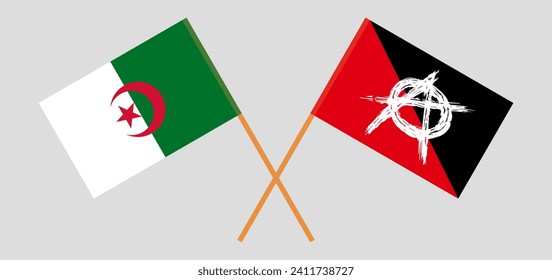 Crossed flags of Algeria and anarchy. Official colors. Correct proportion. Vector illustration
